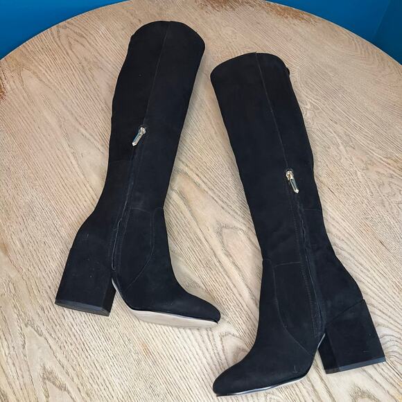 New! Sam Edelman Thora Knee High Boot Black Suede Heeled Boot Girl’s Size 4.5 - Picture 7 of 9
